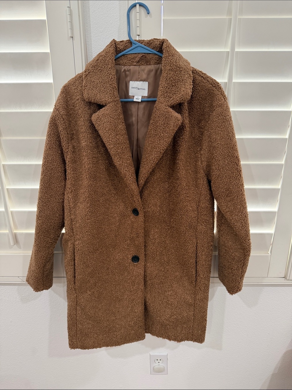 Daily Ritual Brown Teddy Coat with Button Front